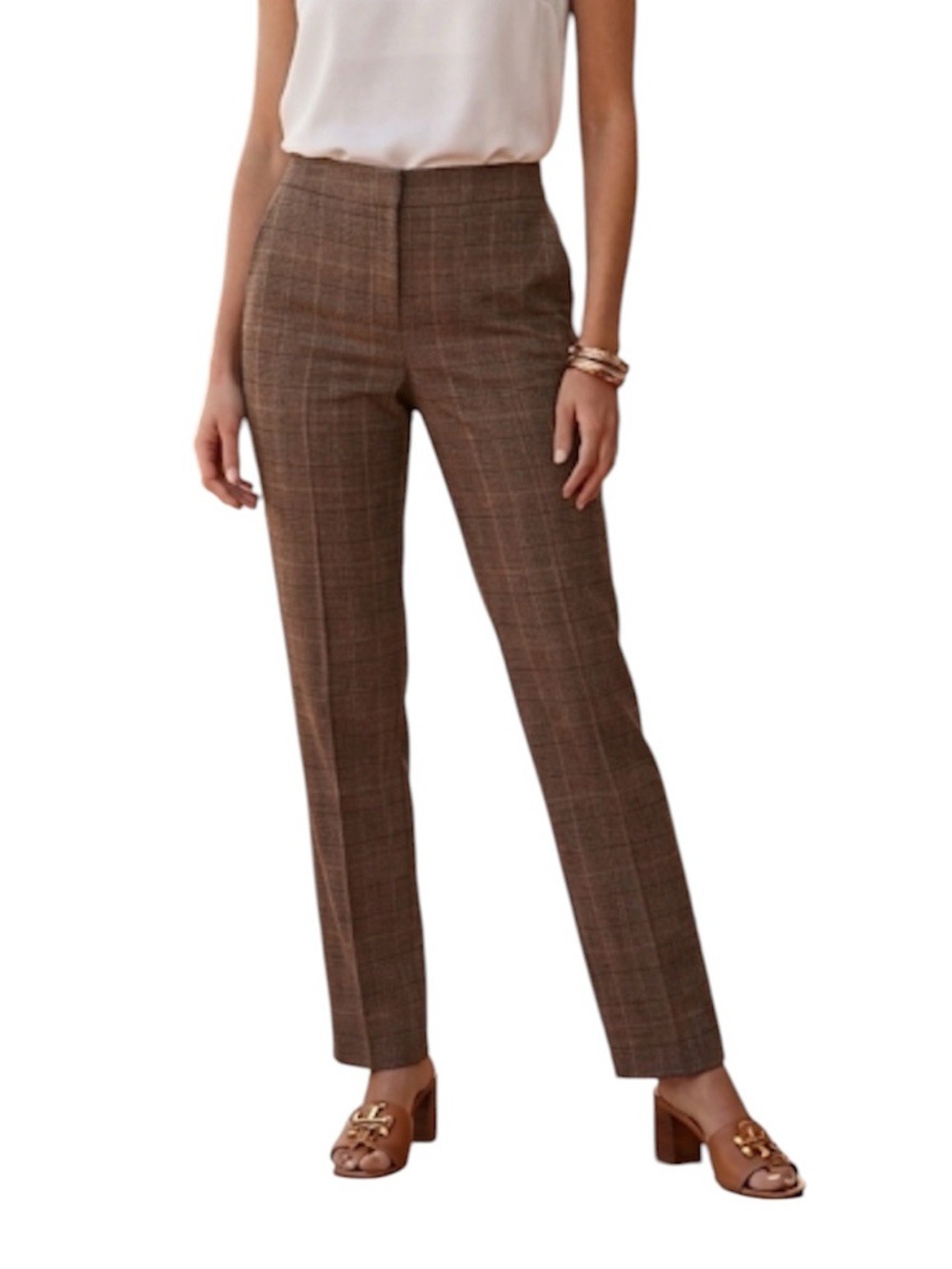Rafaella Brown Plaid Carafe Slim Leg Plaid Trousers Size: 8